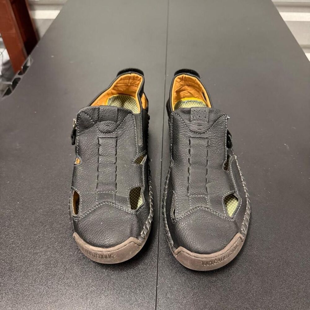 Greks Men's Black and Grey leather Sandals
